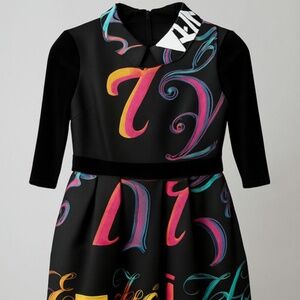 Colorful Letter-Print Dress – Size 11–12 Years